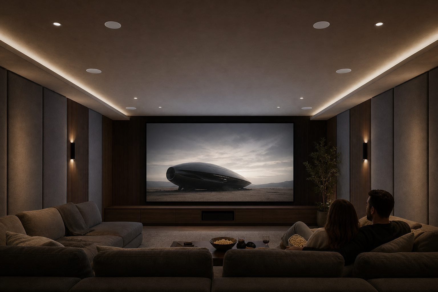 ELI-800A v2 8" angled LCR in-ceiling loudspeaker installed for 5-channel cinema and 7-channel cinema