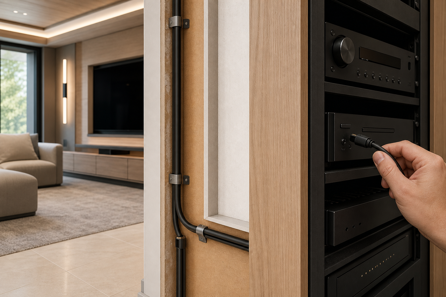 TOS-50 50-foot optical digital audio cable installed for Media rooms and Equipment racks
